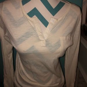 Button Up Pocket Tee W/ Lace Detail